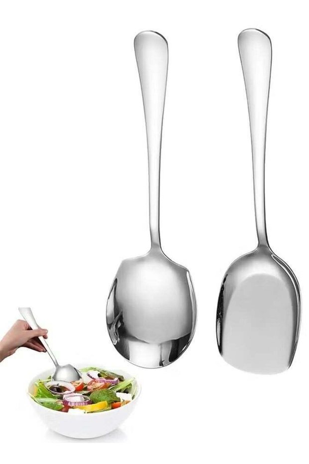 2Pcs Stainless Steel Large Serving Spoons Cook Serving Spoon Silver Long Handled Buffet Spoons Soup Spoon Cook Kitchen Tool for Catering Dinner Service