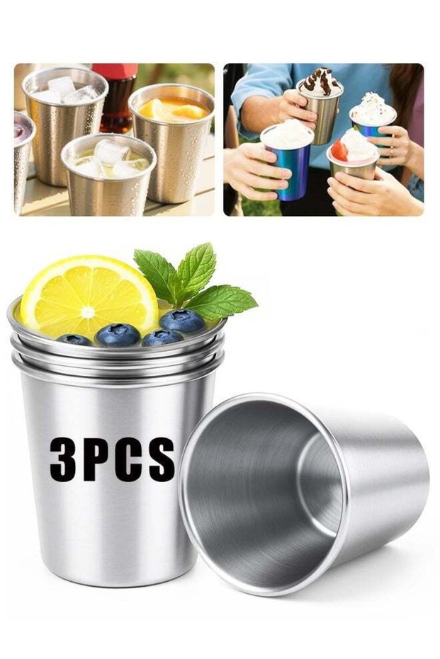3PCS Reusable Stainless Steel Cups Unbreakable Drinking Cup