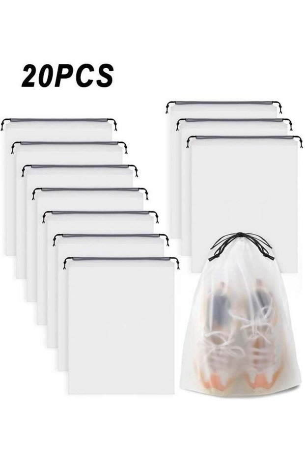 20PCS Clear Shoe Bags 30x40CM Drawstring Travel Shoe Bags for Packing, Waterproof Dustproof Portable Shoe Storage for Men and Women