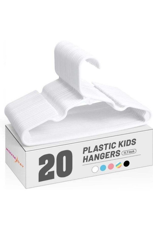 HOUSE DAY Kids Hangers 20 Pack, Premium White Baby Hangers for Closet Slim Plastic Hangers Cute Infant Hangers, Durable Kids Clothes Hanger, Toddler Hangers, Childrens Hangers Baby Hangers for Nurser