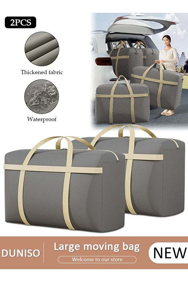 2-Piece Heavy-Duty Storage Bags With Zippers, Extra Large Durable Clothes Blanket Organizer Totes For Moving, Waterproof Laundry Bags With Reinforced Handles, Space-Saving Foldable Moving Bags For Ho