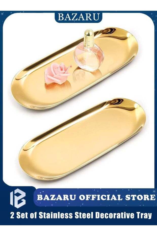 2PCS luxurious Stainless Steel Decorative Tray,Oval Jewelry Dish,Multipurpose Trays Hand Towel Stor