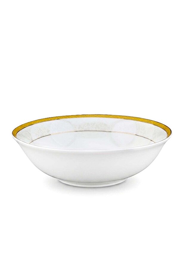 Shallow Porcelain Palazzo Bowl with Gold Rim, 23 cm, White, Premium Serving Bowl for Salads, Pasta,