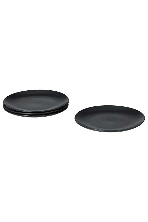 Matt Glazed Stoneware Dinner Plate Set, Dark Grey, 26 cm, 4 Pack