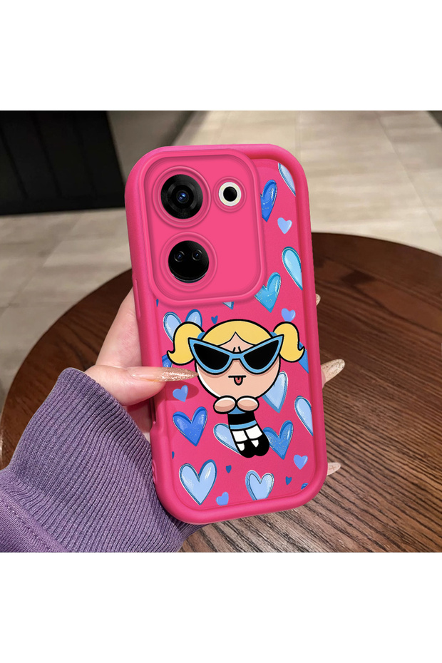 Tecno Camon 20 Compatible Pink Red Silicone Case Shockproof Camera Protection Heart Powerpuff Girls Patterned