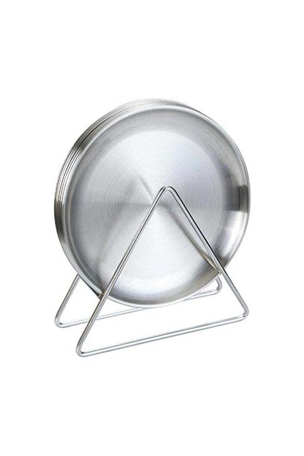 6 PCS Stainless Steel Plates (5.5 Inch) with Versatile Triangular Rack, Ideal for Daily Meals, Hot