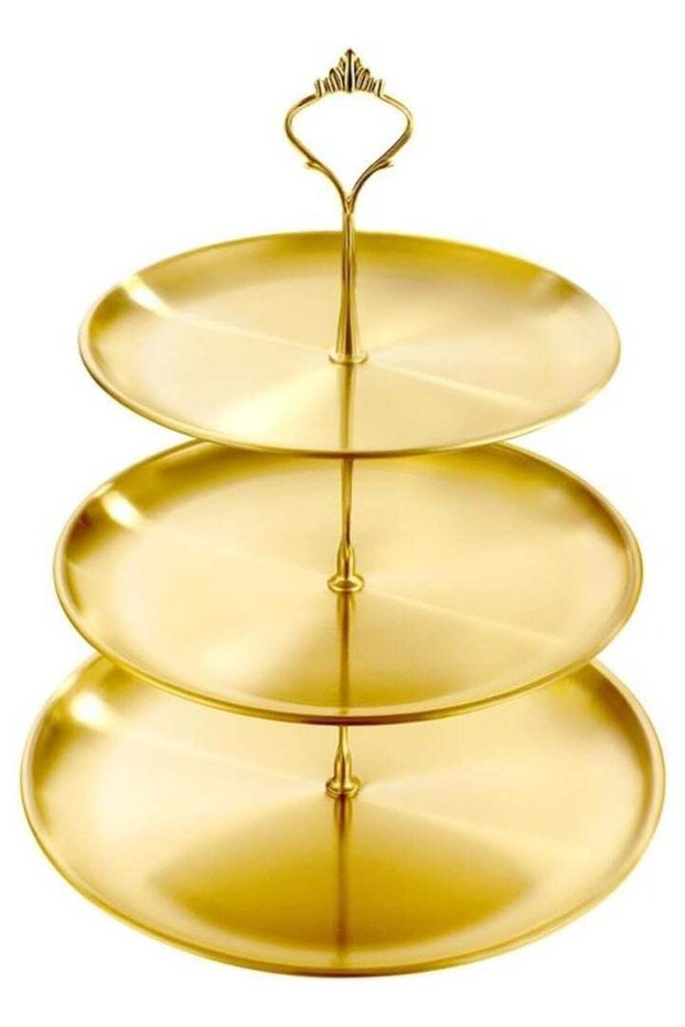 3 Tier Serving Tray, 3 Tier Stainless Steel Cupcake Stand, Platters Stainless Steel Gold Metal, Gol