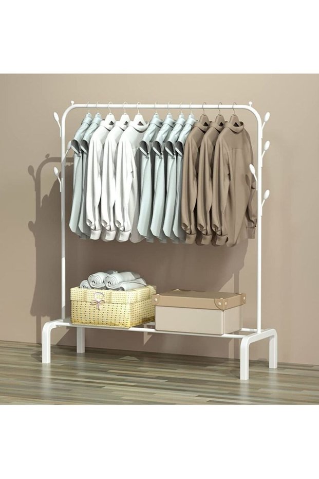 Clothes Rack Metal Garment Racks Heavy Duty Indoor Bedroom Cool Clothing Hanger with Top Rod and Lower Storage Shelf high Storage Rack