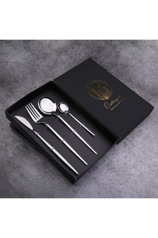 Stainless Steel Cutlery Set with Gift Box, Titanium Plated Mirror Finish, 4-Piece Flatware Set with Knife Fork Spoons