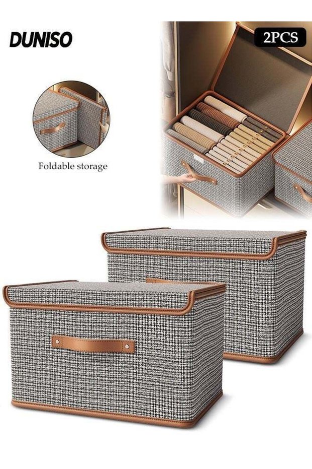 2PCS Wardrobe Clothes Organizer with Lids and Handles,Foldable Drawer Organizers,Fabric Clothes Storage Bins,Moisture Proof and Stain Resistant,Used for Storing Clothes, Toys, Books, Pet Supplies,37*