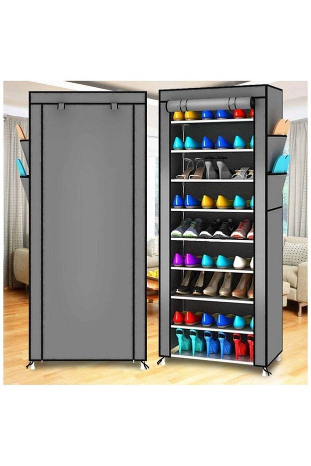 10-Tiers Shoe Cabinet Rack Grey