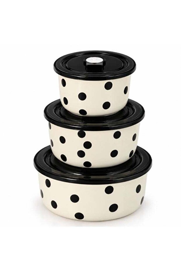 3Pc Ceramic Serving Bowl Set with Polka Dot Design, Microwave Safe Heat Resistant Casserole Bowls,