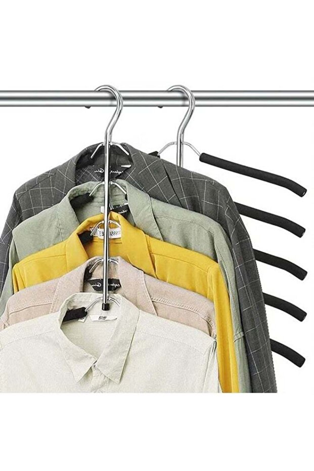 Hangers Space Saving,2 Pcs 5 in 1 Magic Multiple Stainless Steel Metal Hanger,Multi Layer Hangers,Non-Slip Metal Foam Padded Clothes Hanger,Coats Hangers For Household Space Saver,Black