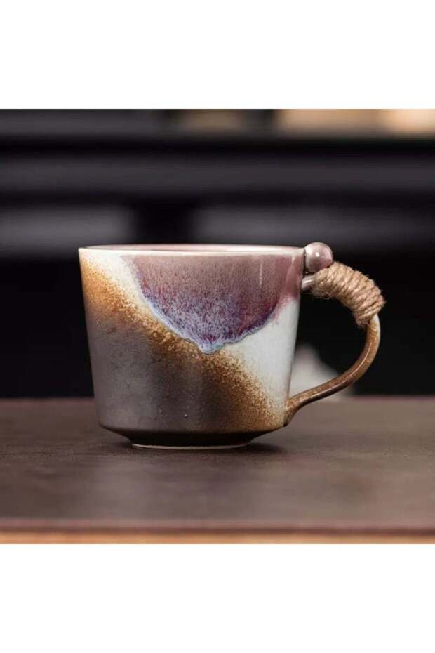 Handmade Rustic Ceramic Japanese Style Mug with Rope Handle – Artisan Glaze Coffee & Tea Cup