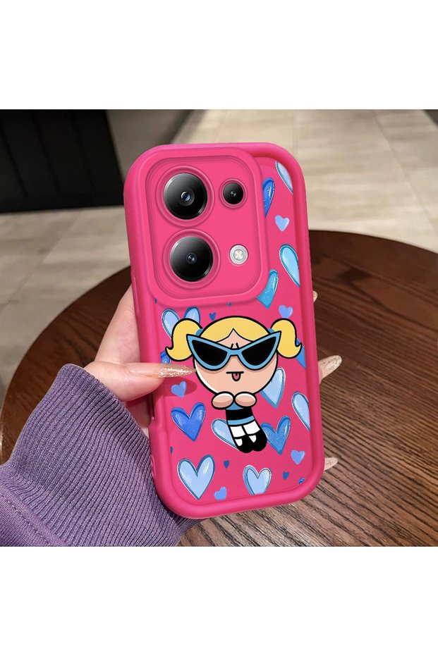 Poco M6 Pro 4g Compatible Pink Red Silicone Case Shockproof Camera Protection Heart Powerpuff Girls Patterned