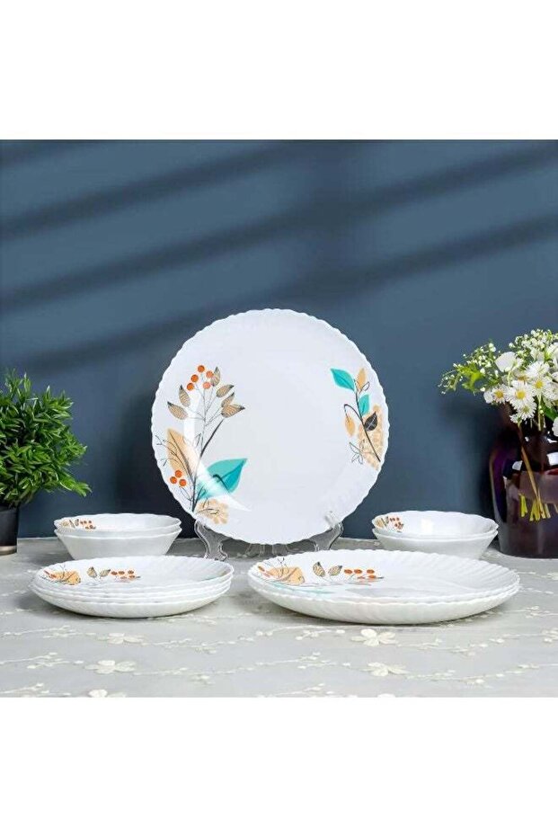 Delcasa DC3304 Tropical Tranquility Opalware Dinner Set 12-Pieces, White