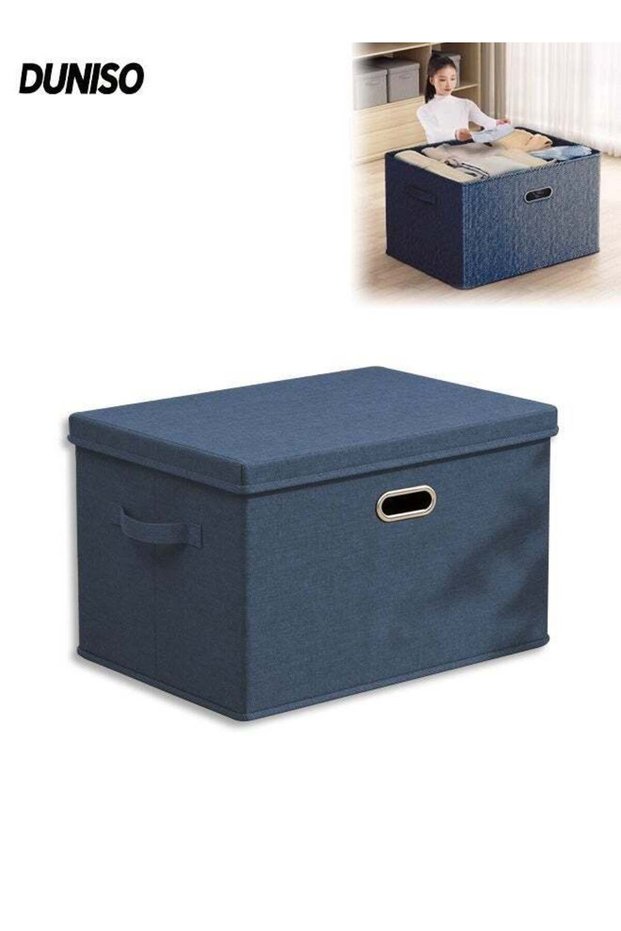 Closet Storage Box with Lid and Handle,Stackable Wardrobe Clothes Organizer, Foldable Storage Bin,Sturdy and Durable,for Clothing, T-Shirt, Jeans, Sweaters, Toys & Books,50*35*31cm