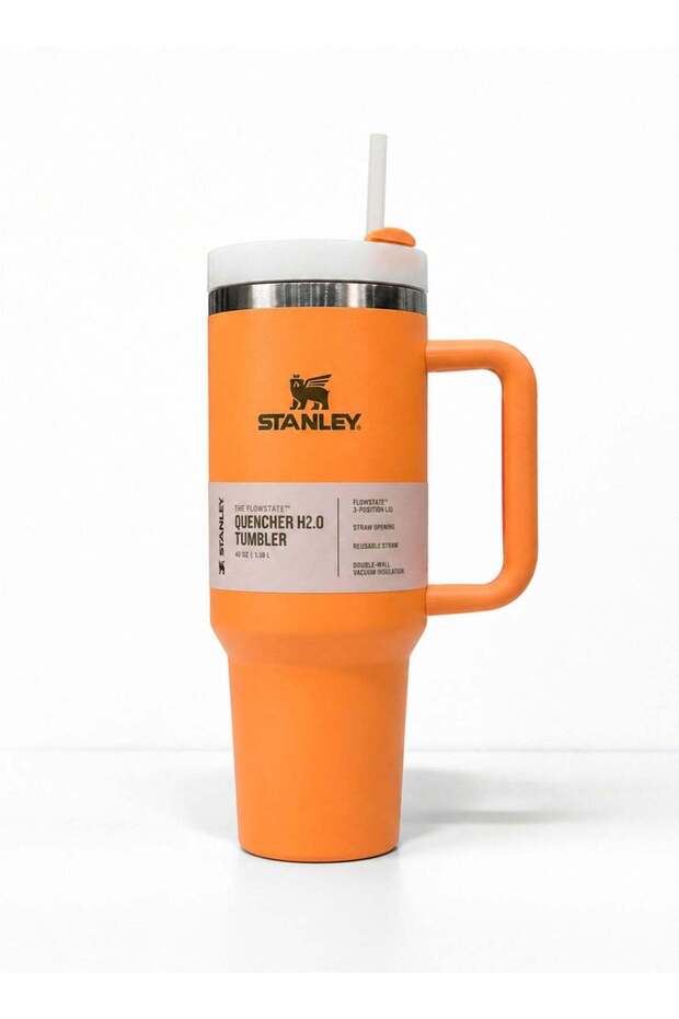 Stanley 40oz Stainless Steel Tumbler with Handle & Straw Vacuum Insulated Travel Mug Hot & Cold Orange