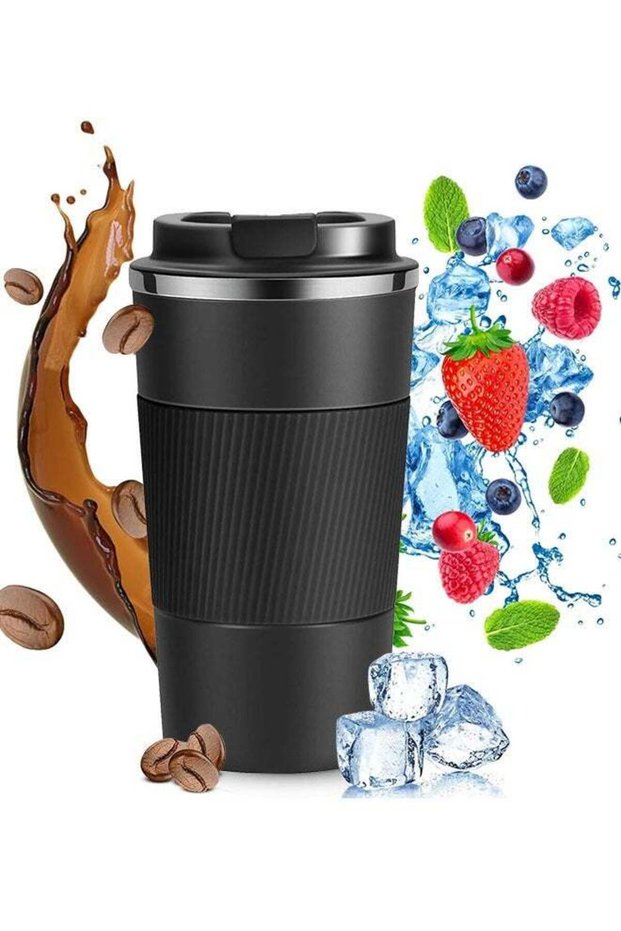 Travel Mug, Stainless Steel Thermal Mug, Vacuum Flask, Leakproof Tumbler, Coffee Mug Bpa Free Easy-Clean Lid, 510ml, Black