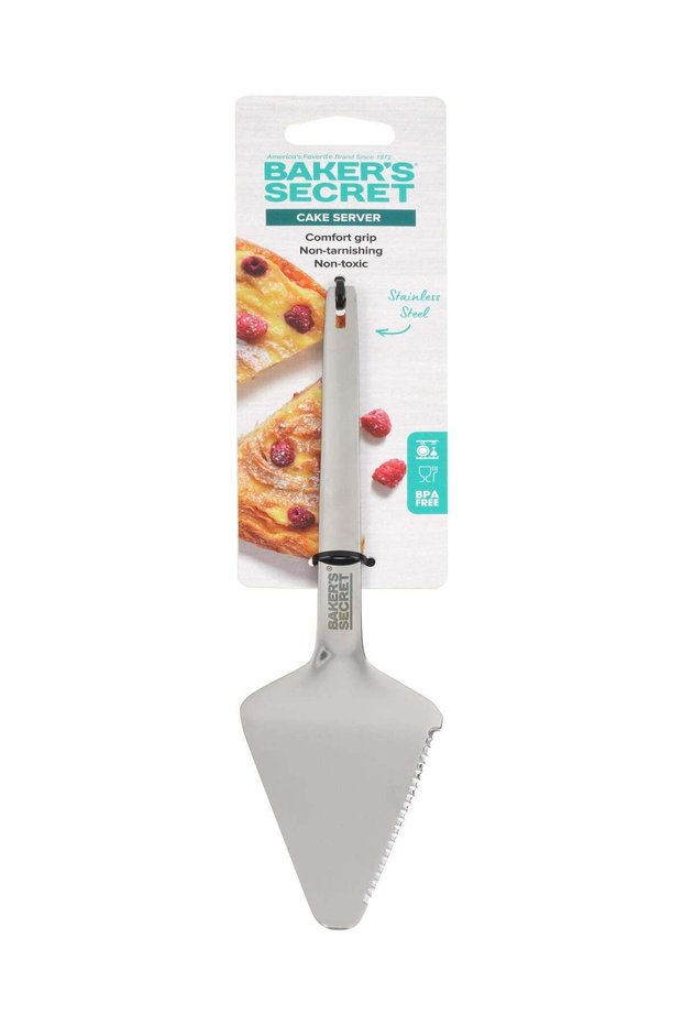 Baker's Secret Stainless Steel Cake & Pizza Server, Sturdy Steel Build With a Slotted, Serrated Edge, For Cutting and Serving Cake, Pie and Pizza Slices