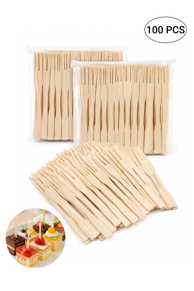Fruit Forks 100 Pieces Disposable Fruit Picks, Natural Bamboo Cocktail & Appetizer Picks, Eco-Friendly Dessert Food Forks for Fruit, Cake, Cheese, Party, Picnic & Buffet