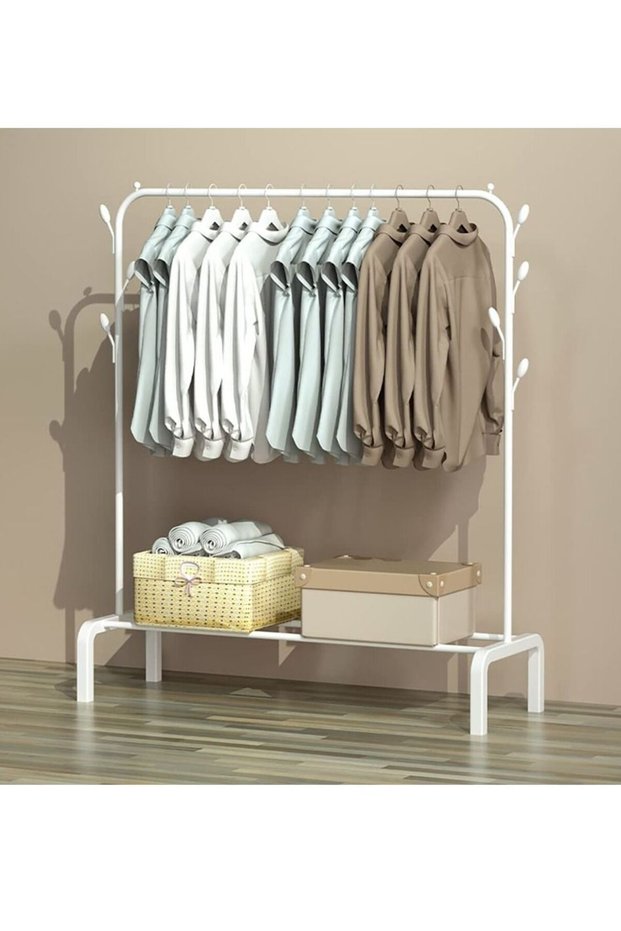 Clothes Rack Metal Garment Racks Heavy Duty Indoor Bedroom Cool Clothing Hanger with Top Rod and Lower Storage Shelf high Storage Rack