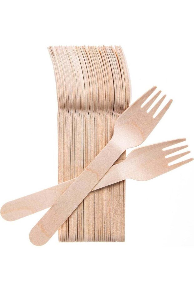 100Pcs Disposable Wooden Forks, 6.5" Compostable & Biodegradable Cutlery, BPA-Free, Splinter-Free Eco-Friendly Utensils for Parties, Picnics, Takeout & Daily Use