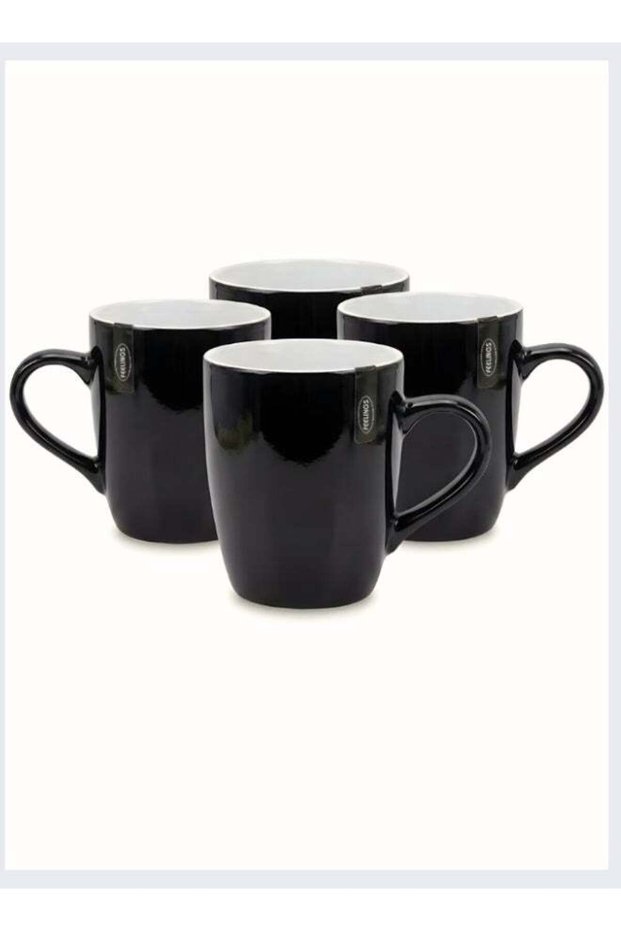 Feelings Two-Tone Ceramic Mug Set of 4, 355ml Each – Elegant Stain-Resistant Coffee & Tea Mugs with Comfortable Handles, Microwave and Dishwasher Safe Drinkware, 8.8 x 8.8 x 11cm, Black