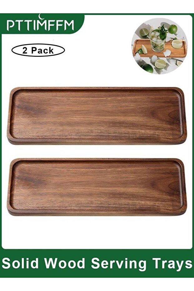 2-Pack Premium Acacia Wood Rectangular Serving Trays, Natural and Elegant Display Trays for Food, D