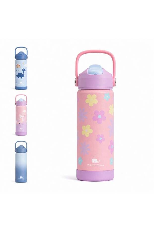 WIGGLYWHALE Stainless Steel Water Bottle for Kids School - Leak Proof Kids Water Bottle - 550ML (18oz) BPA-Free Kids Water Bottle with Straw, Double Wall Insulated for Hot & Cold