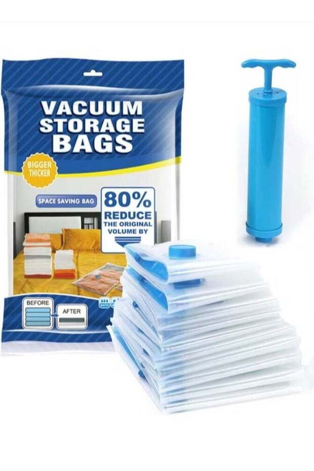 Vacuum Seal Storage Bags, 8 Pack Reusable Compression Bags Premium Vacuum Storage Bags with Hand Pump, 2 x Jumbo (100*80cm), 3 x Medium (80*60cm), 3 x Small (70*50cm)