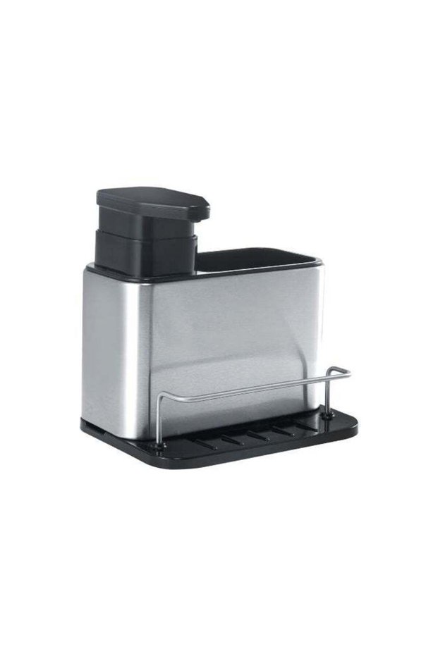 Royalford Sink Caddy- RF12242| Versatile Refillable Dispenser for Liquid Soap, Innovative Design with Sponge, Scrubber Holder| Effortless Dispensing, Perfect For Kitchen Use| Silver and black Silver/