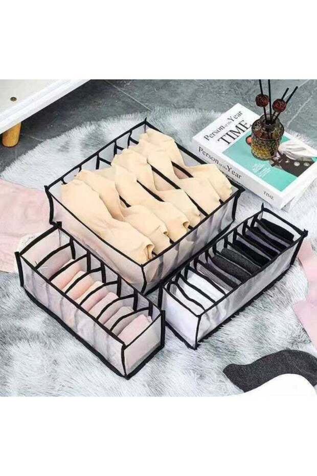 Home Mesh Underwear & Socks Storage Box – 3-Piece Compartment Organizer Set for Closet & Dorm