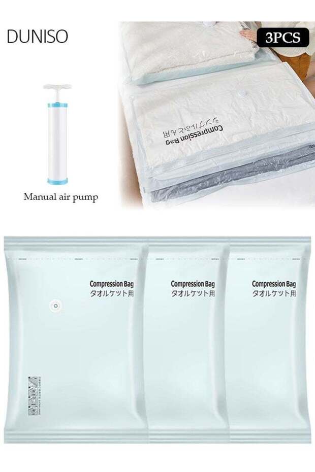 100x80CM Vacuum Storage Bags 3 Pack, Heavy-Duty Reusable Space Saver Bags for Bedding, Pillows & Clothes, Ideal for Travel & Home Organization, Compression Bags with Hand Pump