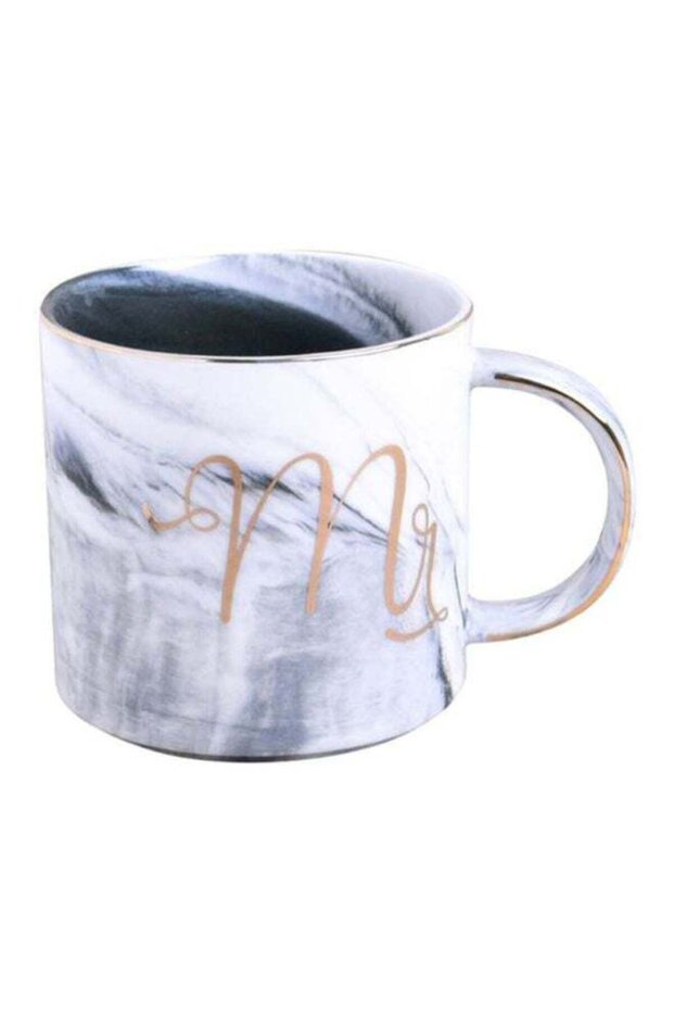 Gilded Rimmed Coffee Mug Grey/White 8.7x8.6cm