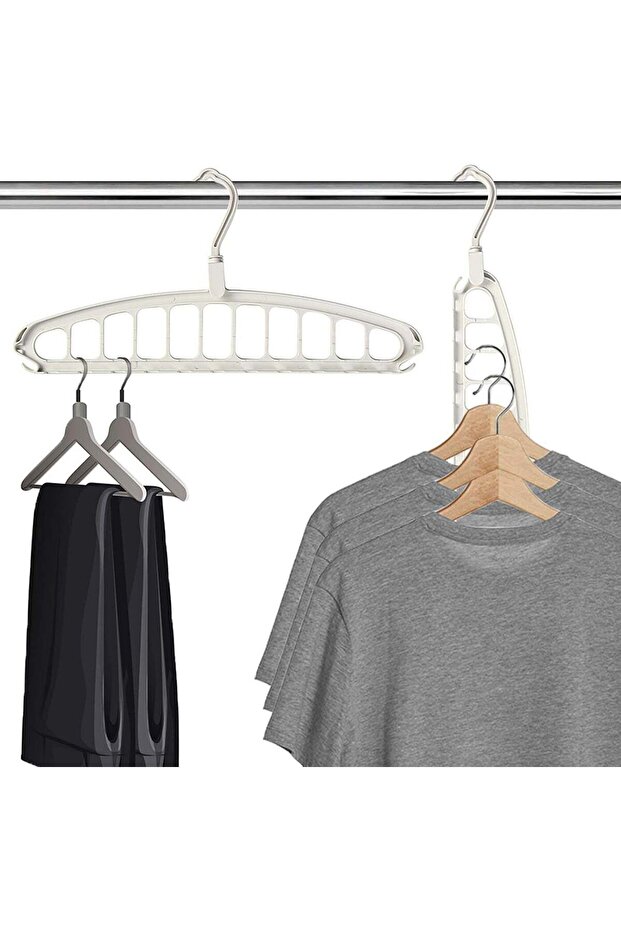 2Pcs Coat Hangers, Space-Saving Design for Up to 11 Clothes Easily Distinguish Kids Clothes Shirts Underwear, White