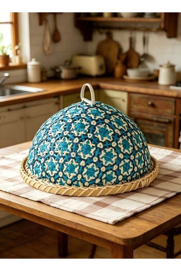 Food Dome Lid and Serving Tray Storage Plate Platter Rattan Wicker Woven Round Easy to Clean Home D