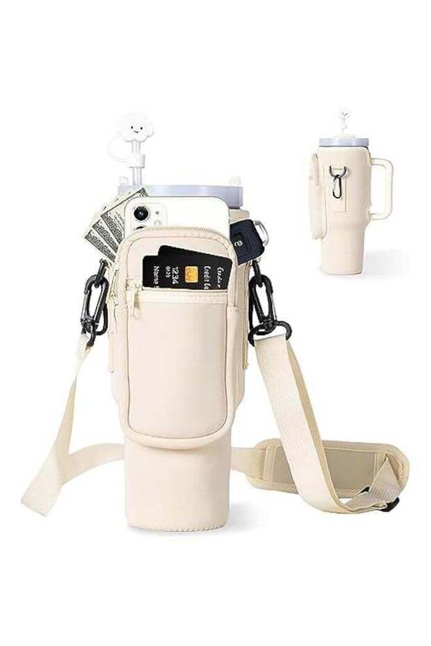 Water Bottle Carrier with Ph Pocket Water Bottle Holder Bag with Adjustable Shoulder Strap Sports Water Cup Accessories for Travelling Hiking Camping