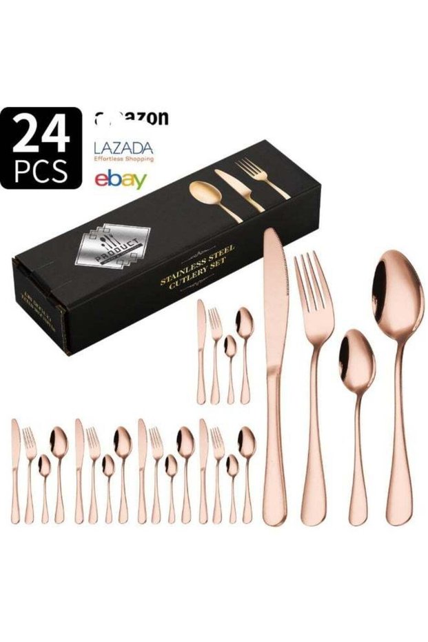 Cross-Border 24-Piece 1010 Stainless Steel Cutlery Set – Western Style Steak Knife, Fork & Spoon Gift Set