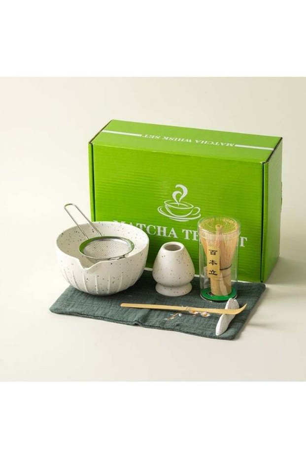 7 Piece Matcha Tea Set Matcha Whisk Kit Matcha Ceramic Bowl Matcha Whisk, White Whisk Holder Traditional Scoop Perfect Set to a Traditional of Matcha Tool(White)