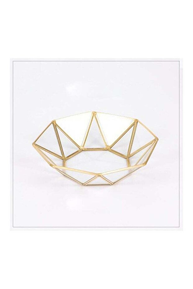 Brass Storage Tray Golden Polygon Glass Makeup Organizer Gold