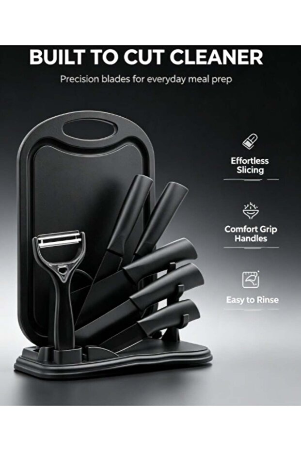 All-in-One Kitchen Tool Set, Cutting Board with Kitchen Knives & Peeler, Space Saving Storage Holder for Cutting Peeling