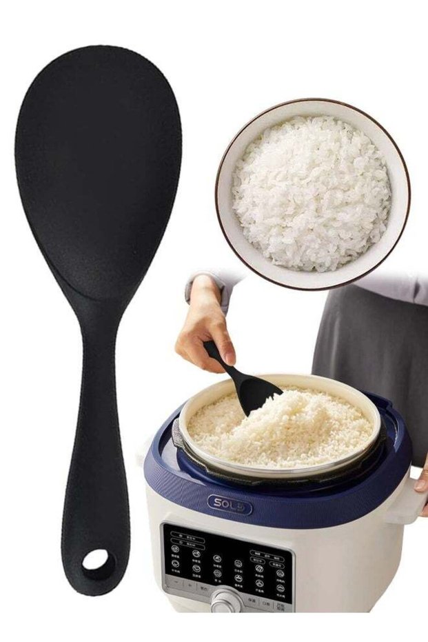 Silicone Non-Stick Rice Paddle, Heat Resistant Spoon for Rice Mashed Potato, Black