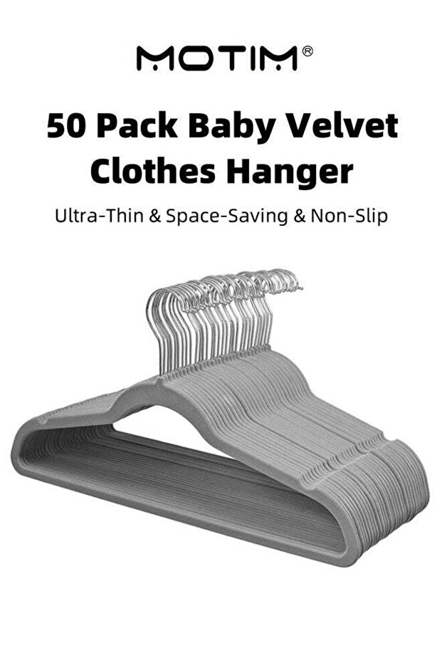 50 Pack Baby Velvet Clothes Hanger Ultra-Thin Space-Saving Nursery Hangers Non-Slip Toddler Hangers with Swivel Hook Notched Shoulder Design(Grey 50)