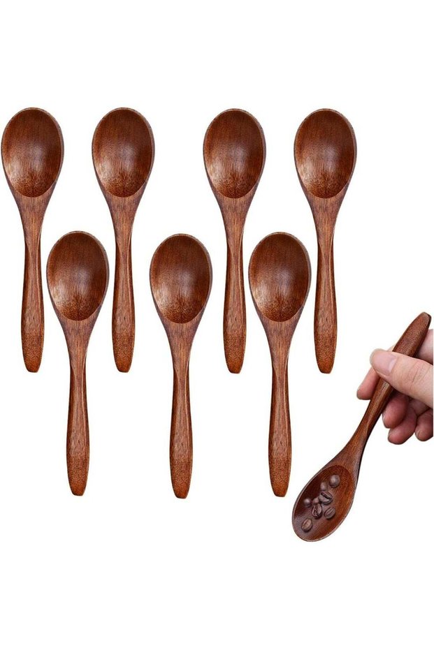 8 Pcs Wooden Honey Spoons, 14 cm Length, Mini Serving Teaspoons for Coffee and Tea,Small Wood Teaspoon, Ice Cream Dessert Spoon, Kitchen Wooden Spoons