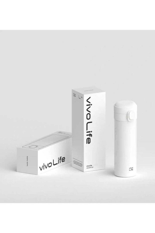 vivo Life Big White Insulated Tumbler 400ml|Food-Grade 304 Stainless Steel|One-Touch Leak-Proof Lid|Lightweight Portable Cup for Students & Office Use
