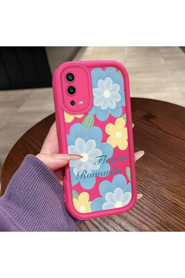 Oppo A55 4g Compatible Pink Red Silicone Case Shockproof Camera Protection Flower Pattern