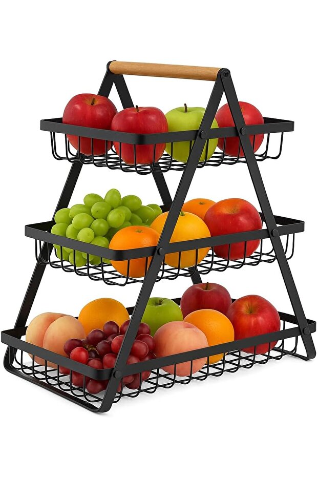 3-Tier Fruit Basket Stand – Large Floor Fruit & Vegetable Storage Rack for Kitchen | Metal Produce