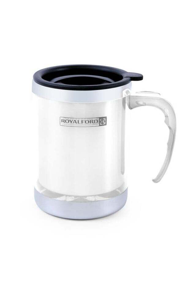 Royalford 400 ml Double-Wall Stainless Steel Travel Mug | 304 SS Inner Pot, Portable with Comfortable High Grip Handle, Double Thick Wall, Leak-Resistant Lid, Preserves Flavour & Freshness | Ideal fo