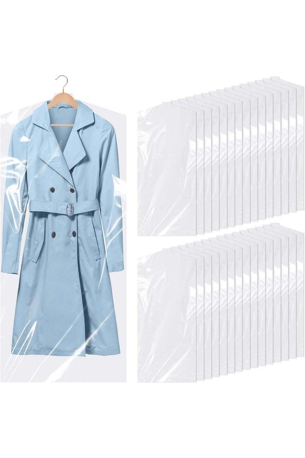 50 Pack Clear Plastic Garment Bags for Suits, Dresses, and Jackets - Heavy Duty, Waterproof, Tear-Resistant